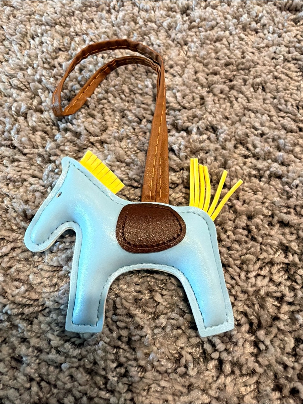 Blue Horse Designer Inspired Bag Charm with Brown Saddle Yellow Mane